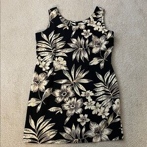 Dressbarn Black and Cream Floral Midi Dress, Size 16